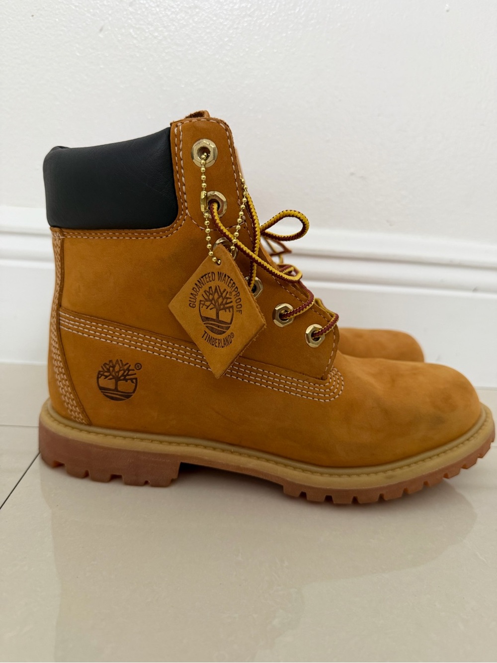 Timberland Wheat Nubuck Work Boot with Black Collar